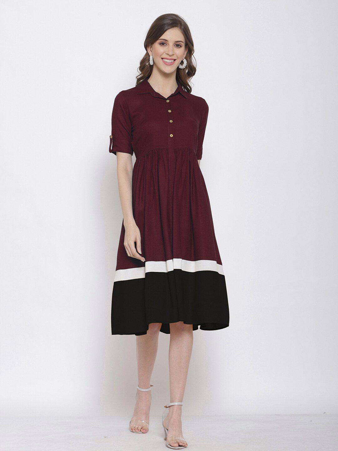 Selvia Maroon Colourblocked Dress