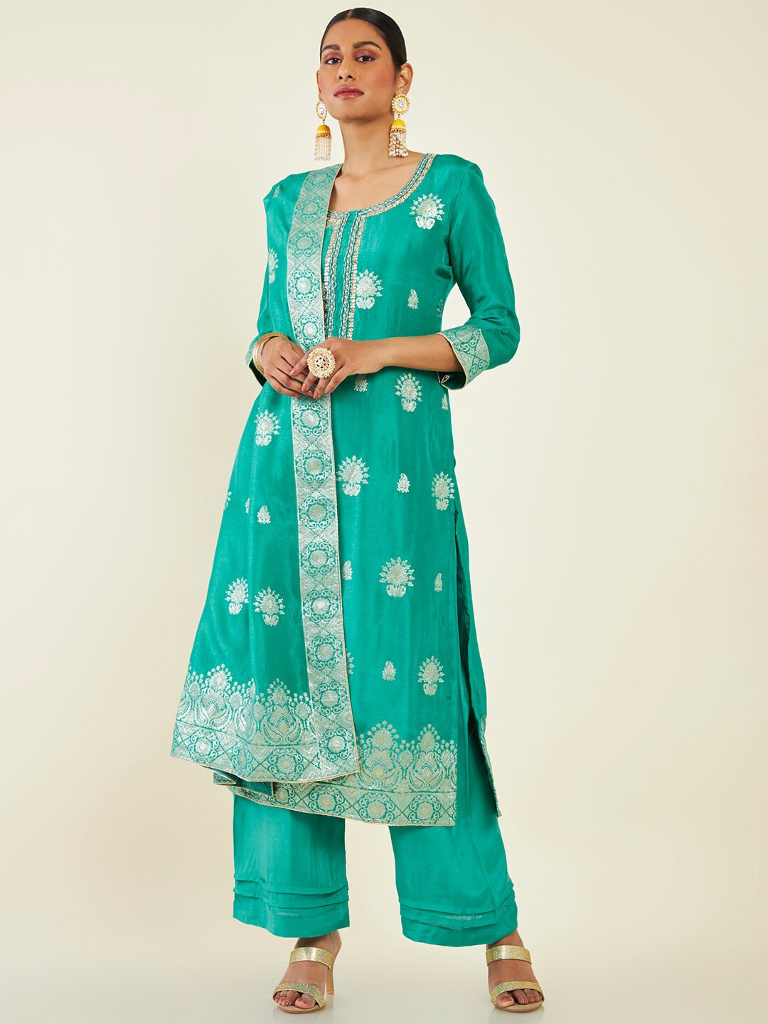 Soch Woven Design Ethnic Motifs Beads & Stones Pure Silk Unstitched Dress Material, Teal
Soch Woven Design Ethnic Motifs Beads & Stones Pure Silk Unstitched Dress Material, Teal