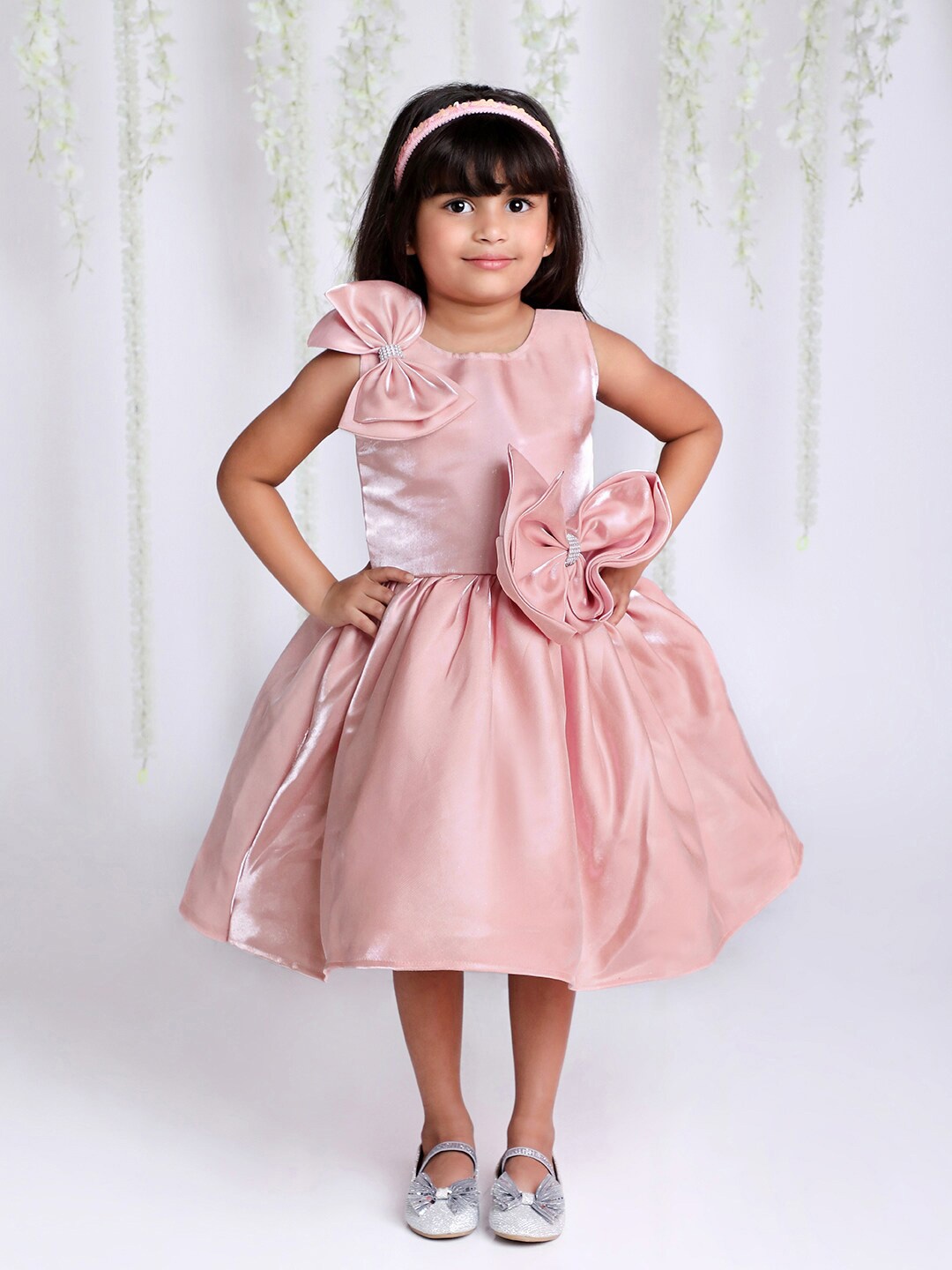 KID1 Girls Bow Detail Fit & Flare Dress, Peach