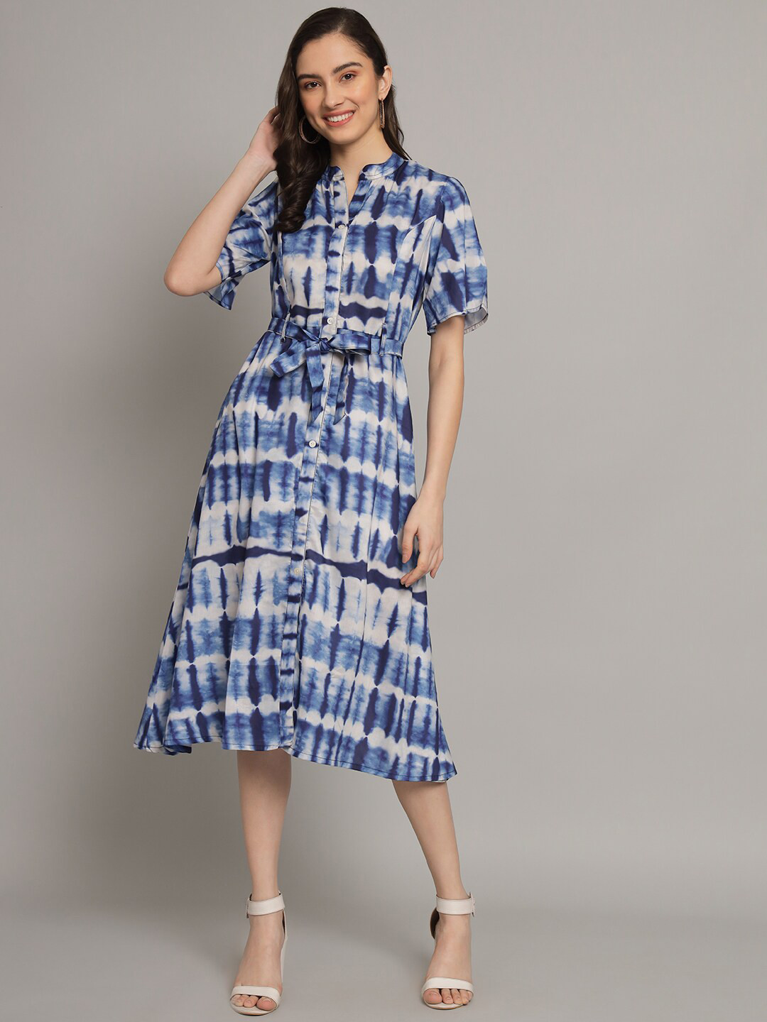 Myshka Tie And Dye Button Down Belted Midi Dress, Blue 
Myshka Tie And Dye Button Down Belted Midi Dress, Blue