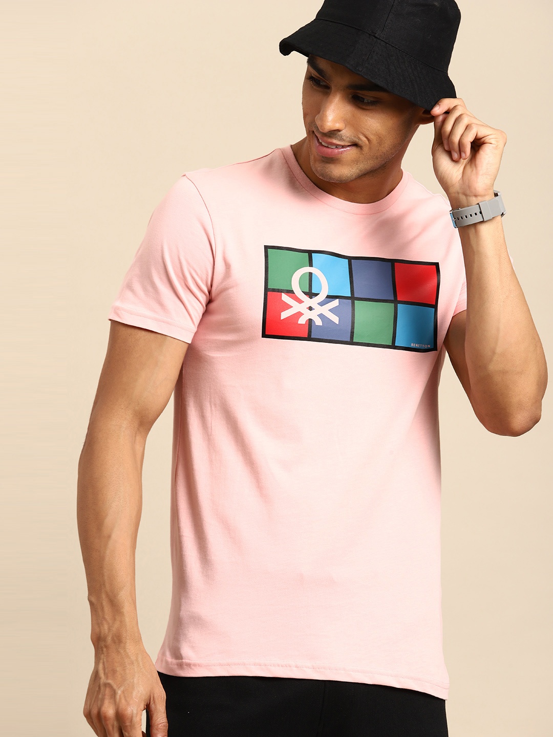 United Colors of Benetton Printed Pure Cotton T-shirt, Pink
