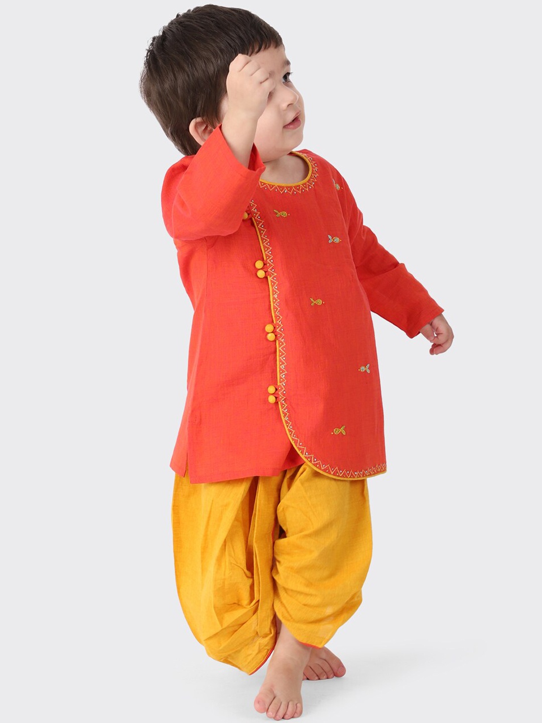 Fabindia Infant Boys Embroidered Angrakha Pure Cotton Kurta With Dhoti Pants, Orange
Fabindia Infant Boys Embroidered Angrakha Pure Cotton Kurta With Dhoti Pants, Orange