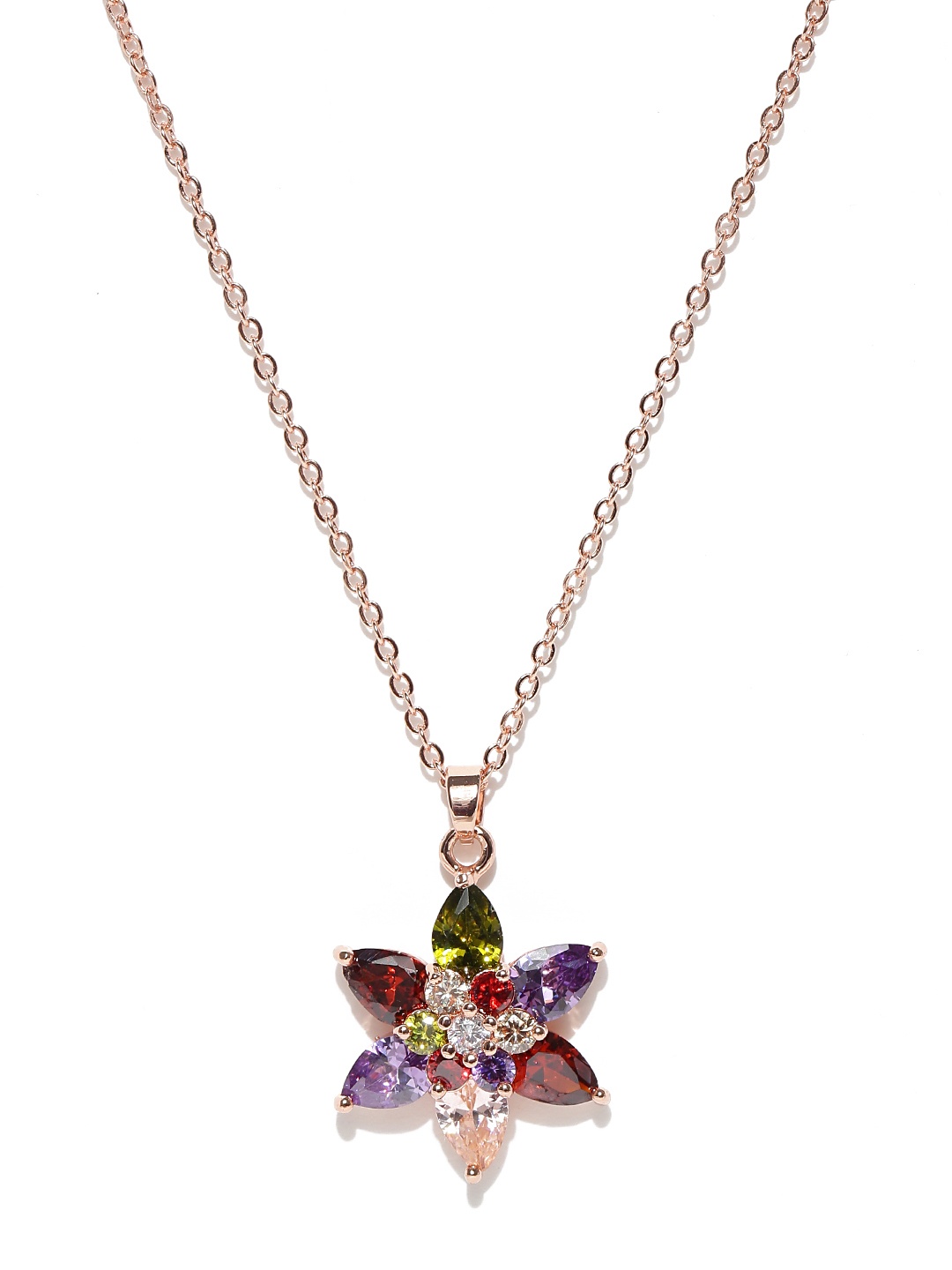 Jewels Galaxy Multicoloured 18K Rose Gold-Plated CZ Stone-Studded Pendant with Chain, Multi
Jewels Galaxy Multicoloured 18K Rose Gold-Plated CZ Stone-Studded Pendant with Chain, Multi