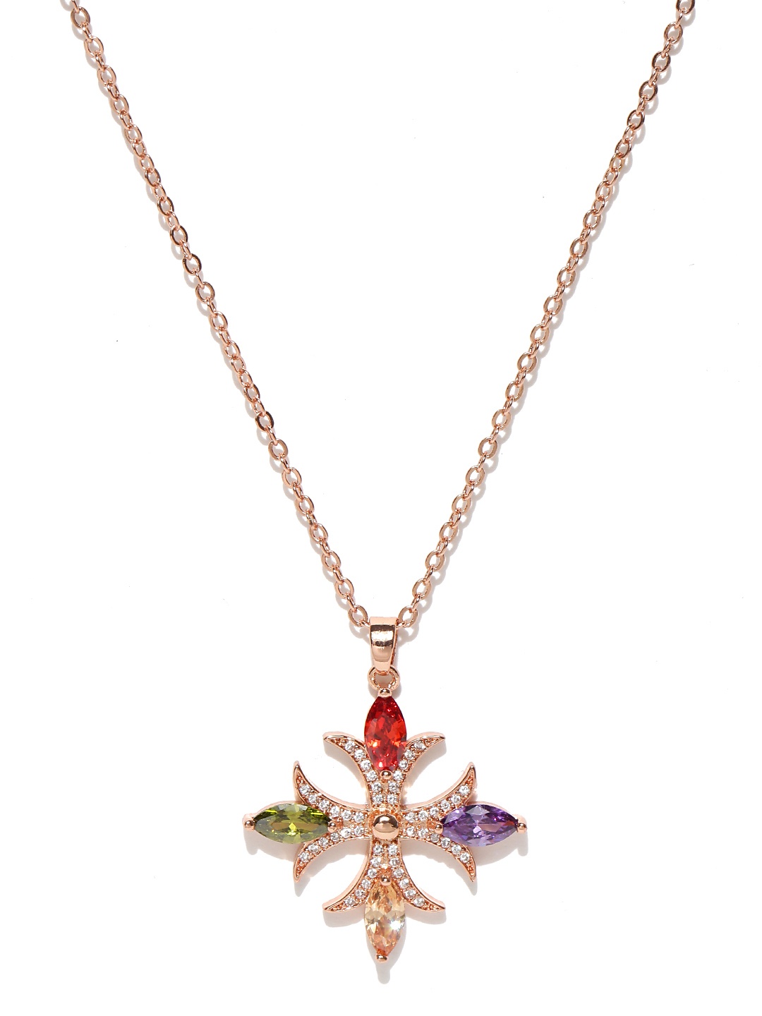 Jewels Galaxy Multicoloured 18K Rose Gold-Plated CZ Stone-Studded Pendant with Chain, Multi
Jewels Galaxy Multicoloured 18K Rose Gold-Plated CZ Stone-Studded Pendant with Chain, Multi