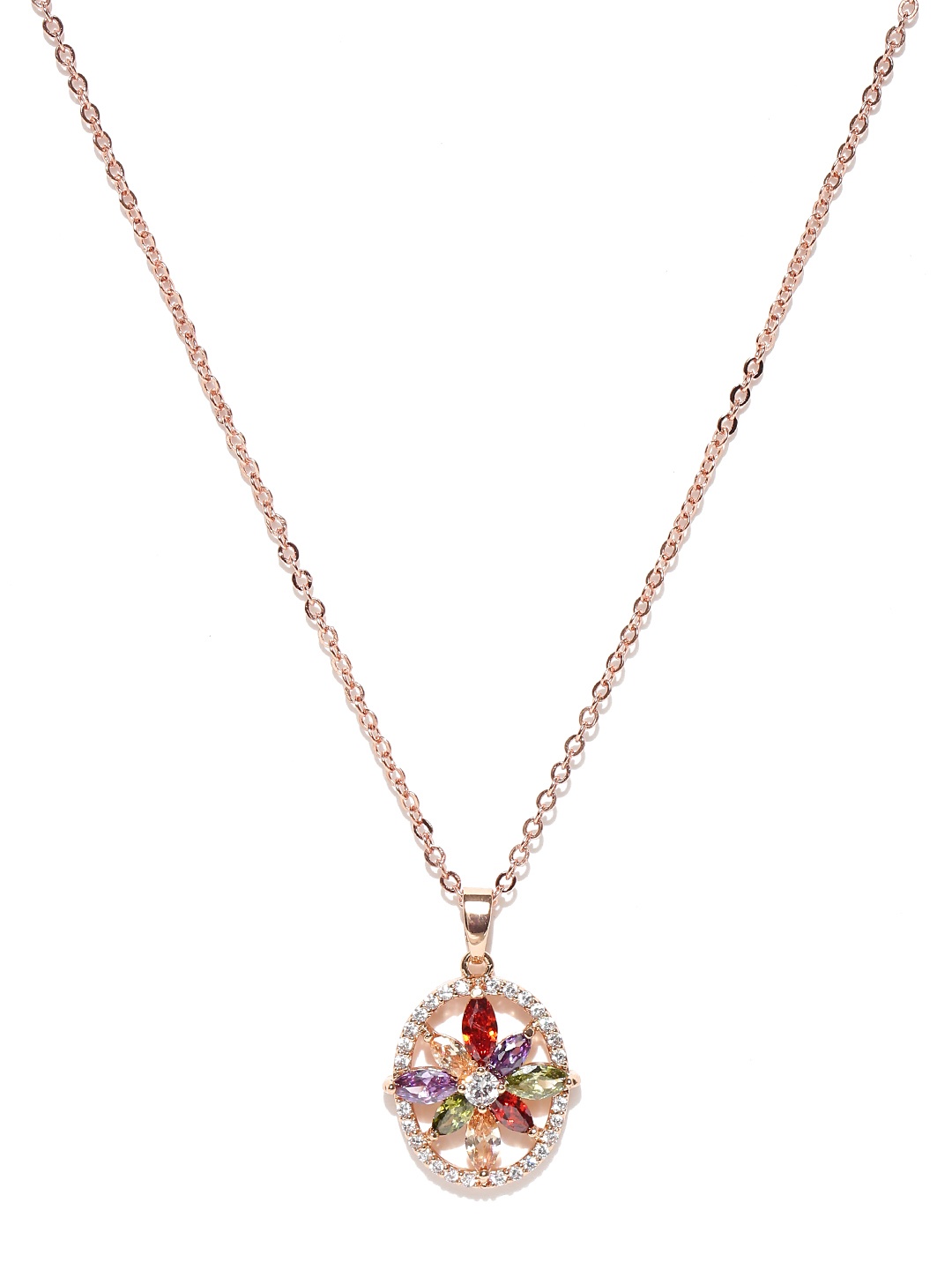 Jewels Galaxy Multicoloured 18K Rose Gold-Plated CZ Stone-Studded Pendant with Chain, Multi
Jewels Galaxy Multicoloured 18K Rose Gold-Plated CZ Stone-Studded Pendant with Chain, Multi