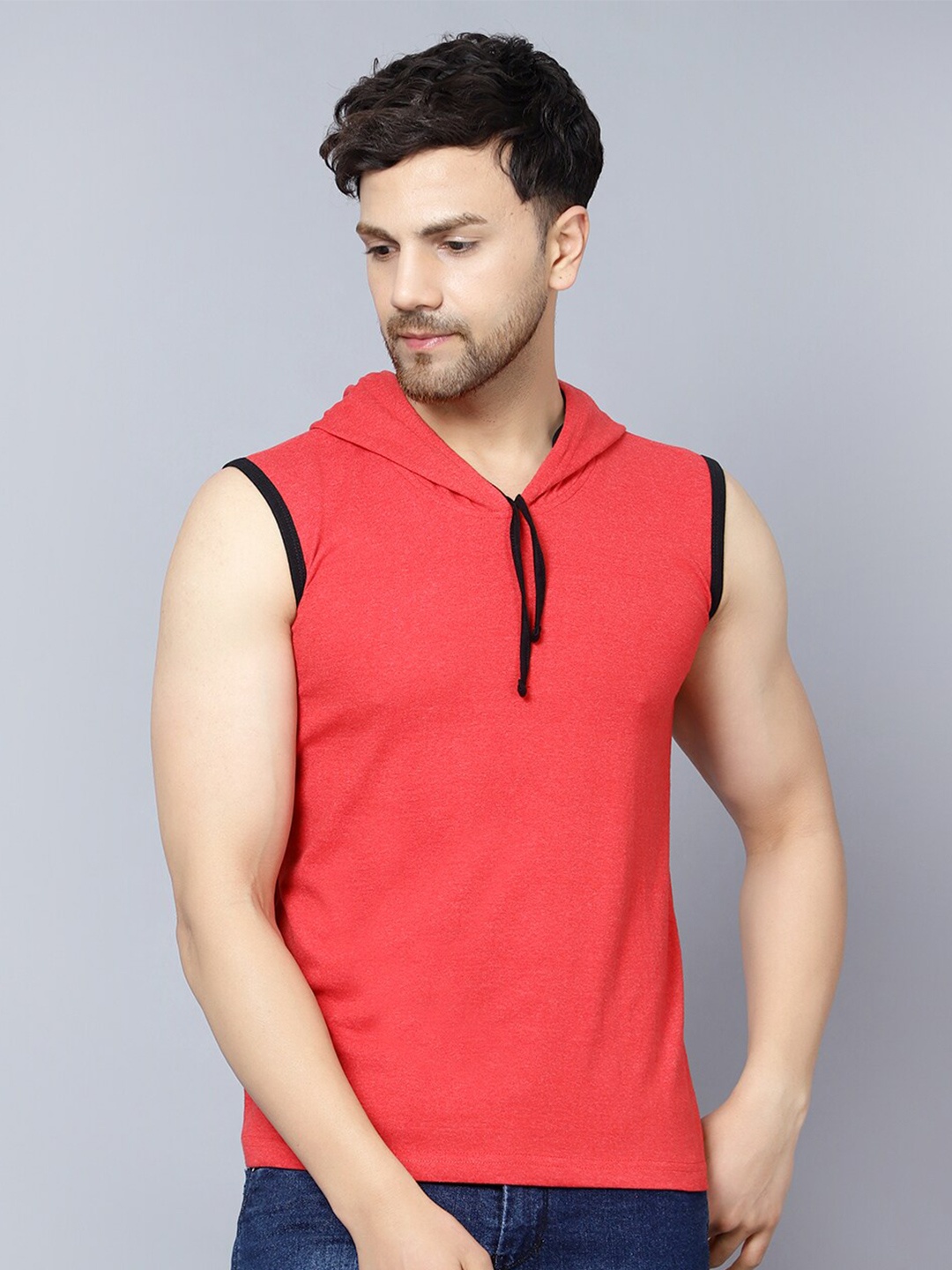 DIAZ Hooded Cotton Slim Fit T-shirt, Red