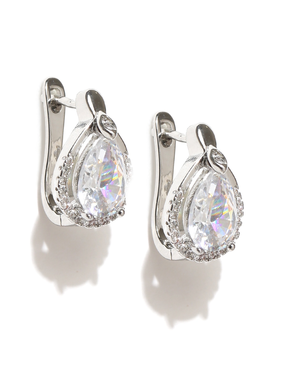 Jewels Galaxy Platinum-Plated CZ Stone-Studded Teardrop-Shaped Handcrafted Studs, Silver
Jewels Galaxy Platinum-Plated CZ Stone-Studded Teardrop-Shaped Handcrafted Studs, Silver