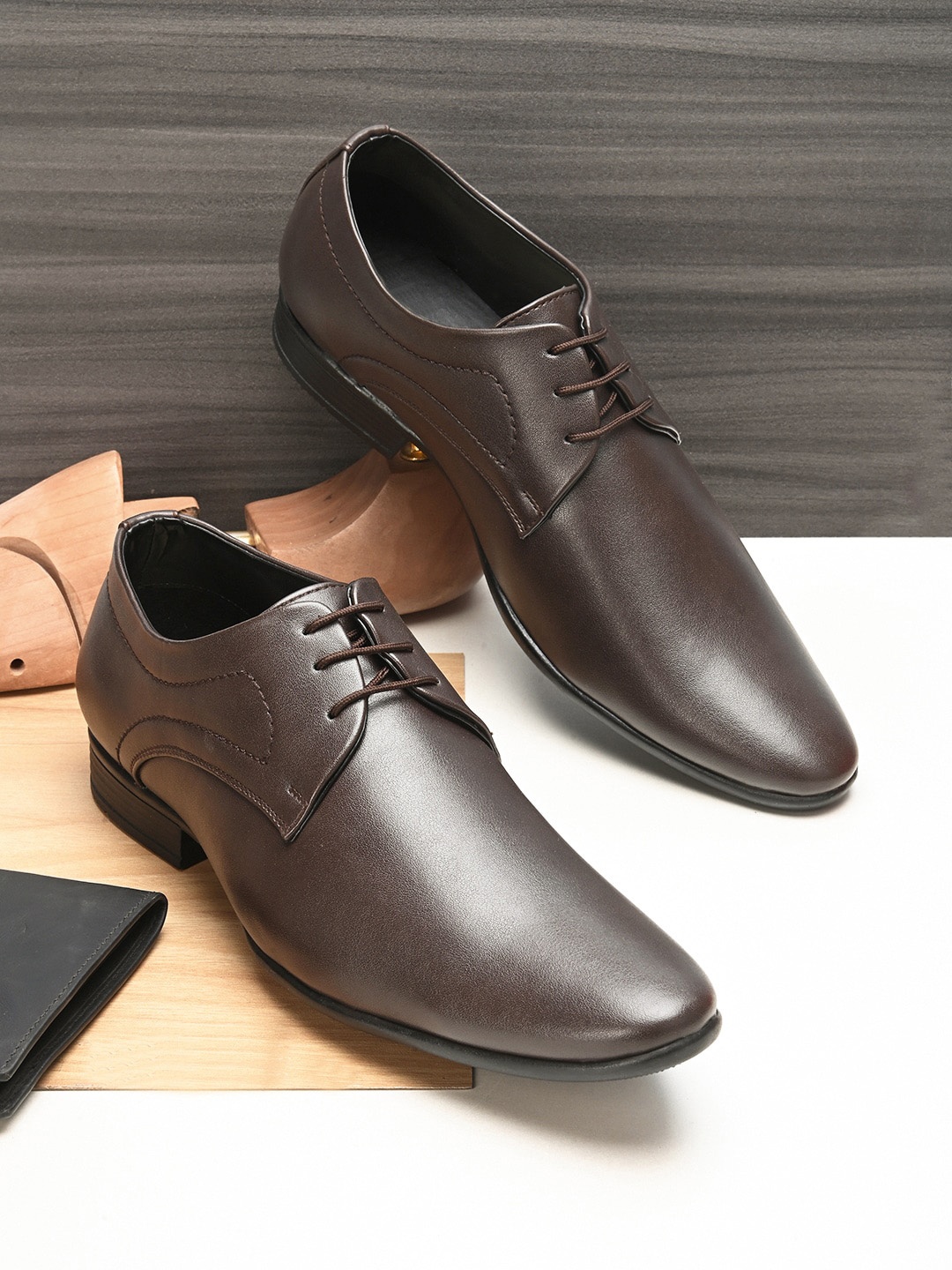 HERE&NOW Men Textured Formal Derbys, Brown