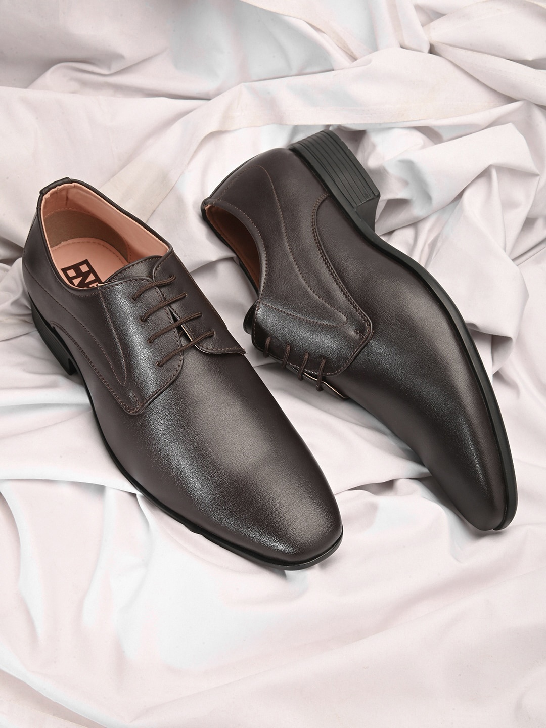 HERE&NOW Men Textured Formal Derbys, Brown
