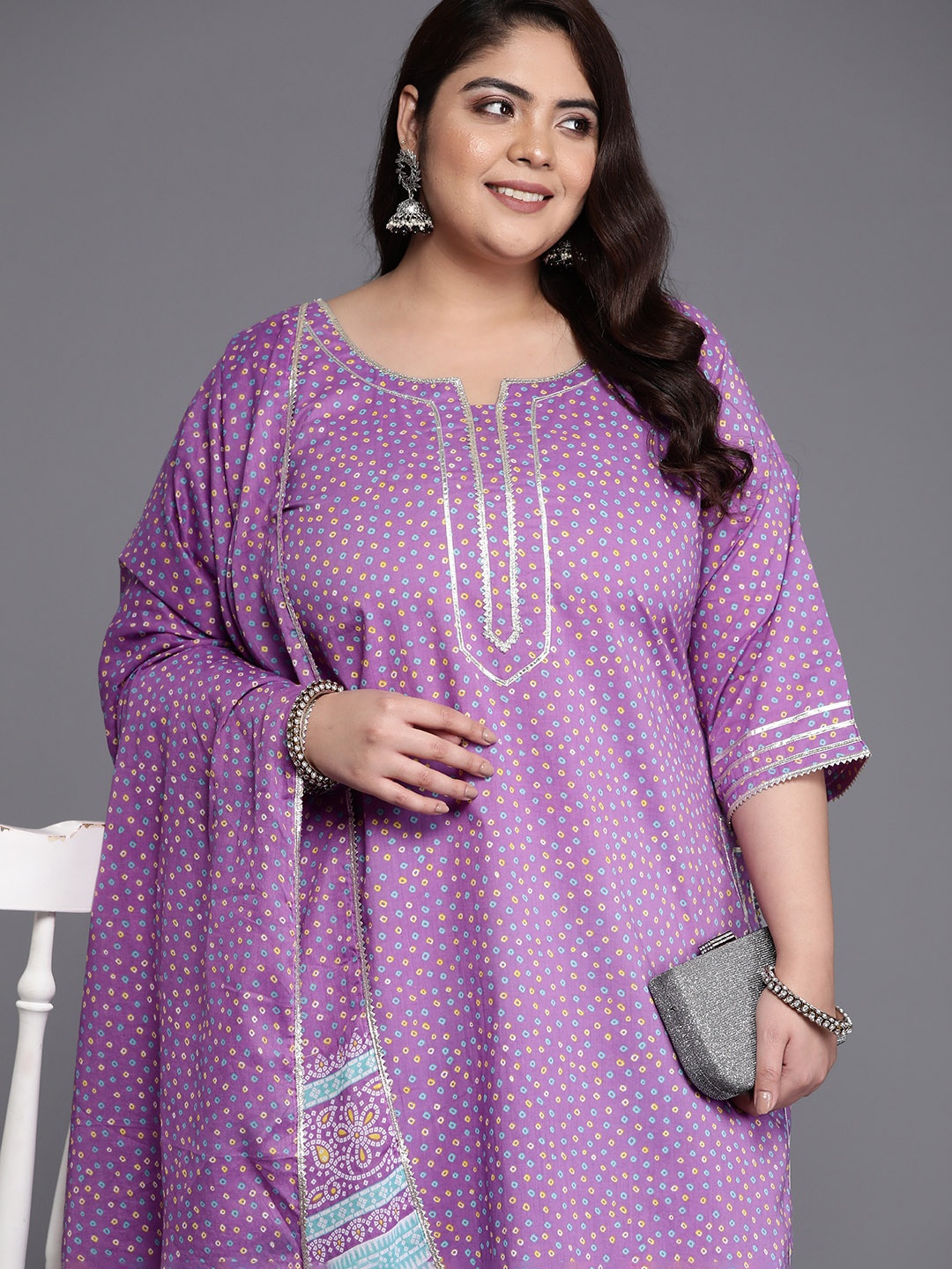 EXTRA LOVE BY LIBAS Plus Size Printed Pure Cotton Kurta With Palazzos & With Dupatta, Purple
EXTRA LOVE BY LIBAS Plus Size Printed Pure Cotton Kurta With Palazzos & With Dupatta, Purple