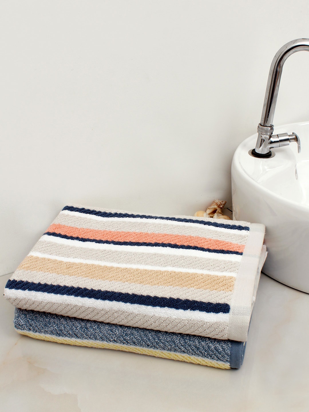 AVI Living Blue & Yellow 2 Pieces Striped 500 GSM Highly absorbent Pure Cotton Bath Towels
AVI Living Blue & Yellow 2 Pieces Striped 500 GSM Highly absorbent Pure Cotton Bath Towels