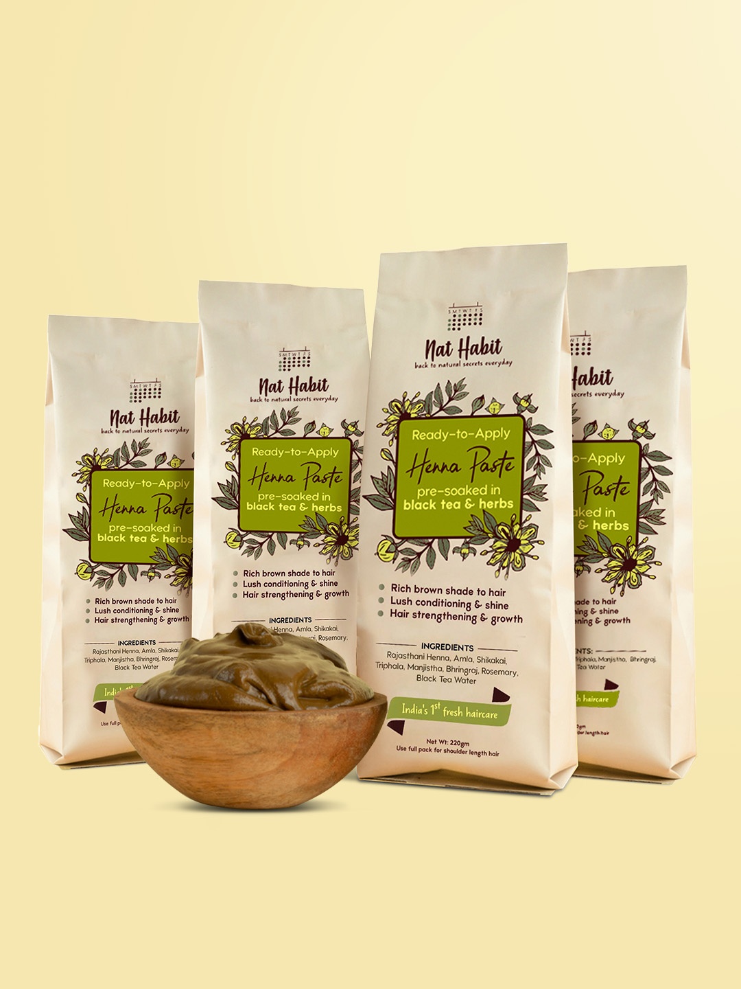 Nat Habit 4Pcs Ready-To-Apply Henna Paste with Black Tea & Herbs 220g each - Rich Brown
Nat Habit 4Pcs Ready-To-Apply Henna Paste with Black Tea & Herbs 220g each - Rich Brown