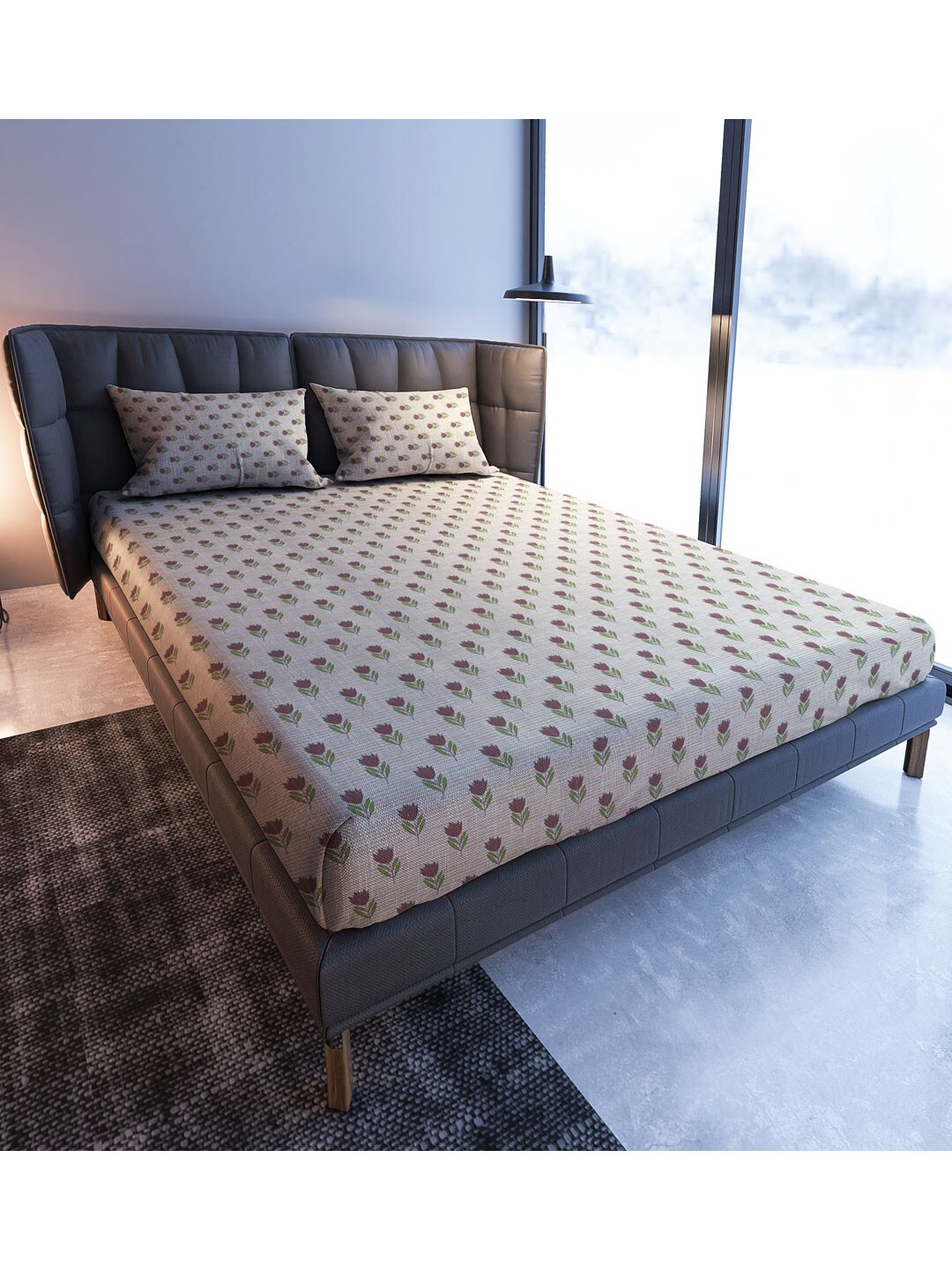 MAYFAIR HOMES LONDON Beige Blooming Cotton 108 TC King Bedsheet With 2 Pillow Covers
MAYFAIR HOMES LONDON Beige Blooming Cotton 108 TC King Bedsheet With 2 Pillow Covers