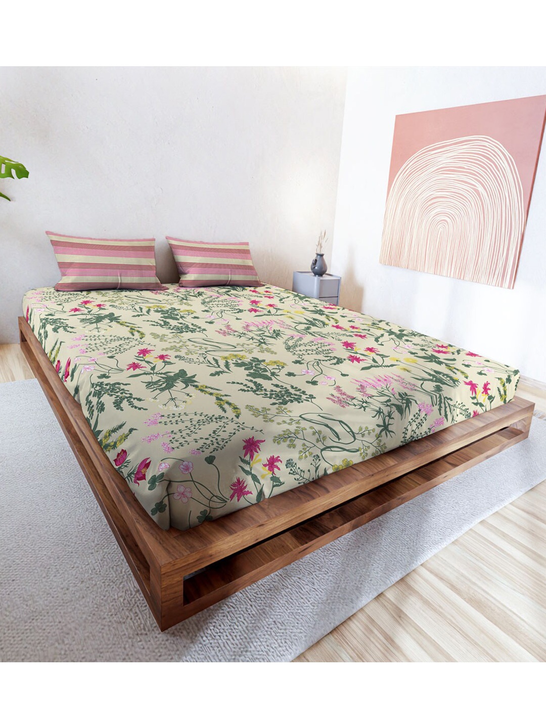 MAYFAIR HOMES LONDON Pink Floral Printed Cotton 144 TC King Bedsheet With 2 Pillow Covers, Cream
MAYFAIR HOMES LONDON Pink Floral Printed Cotton 144 TC King Bedsheet With 2 Pillow Covers, Cream