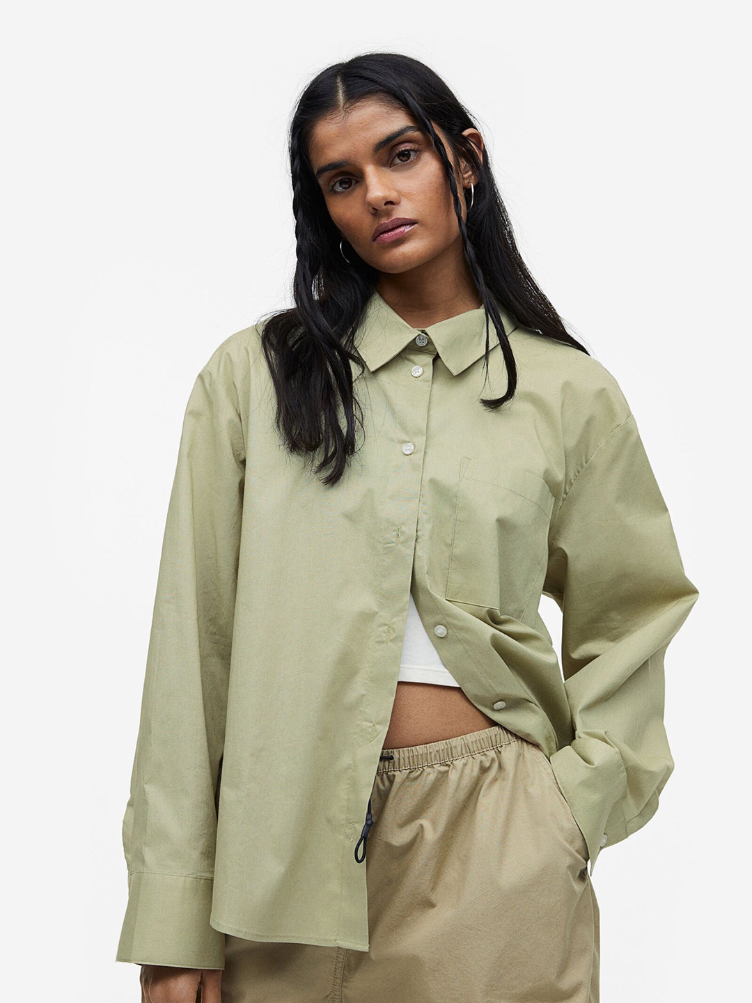 H&M Pure Cotton Poplin Shirt, Green
