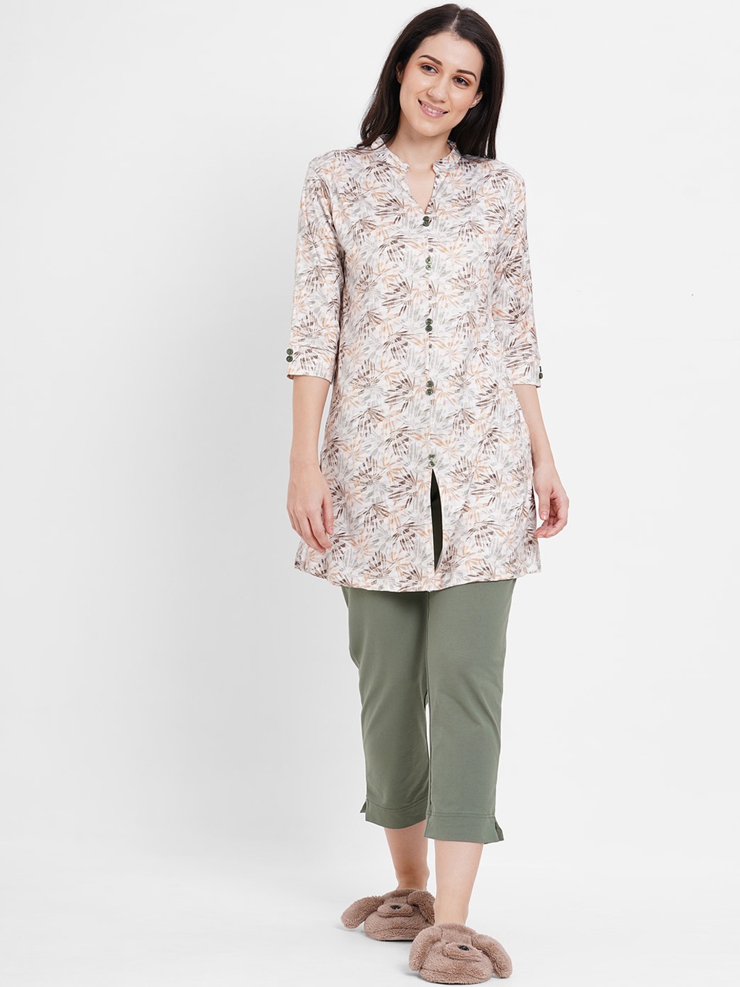 Sweet Dreams Floral Printed Night Suit, Green