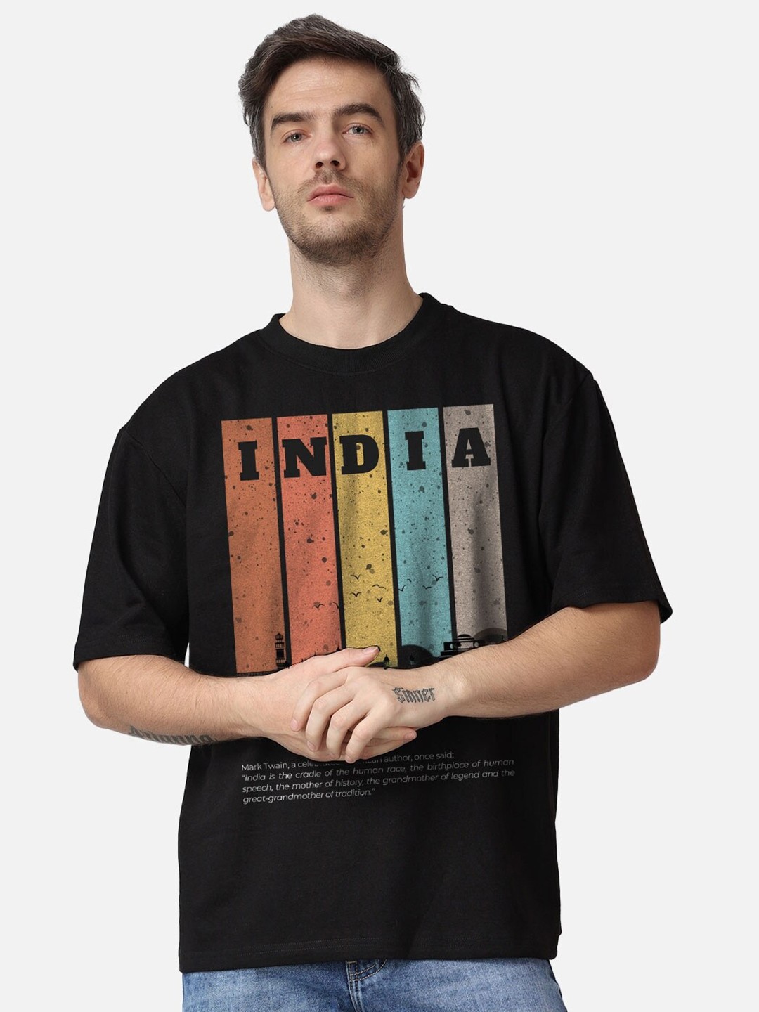 The Label Bar Typography Printed Drop-Shoulder Sleeves Cotton Oversized Fitted T-shirt, Black
The Label Bar Typography Printed Drop-Shoulder Sleeves Cotton Oversized Fitted T-shirt, Black
