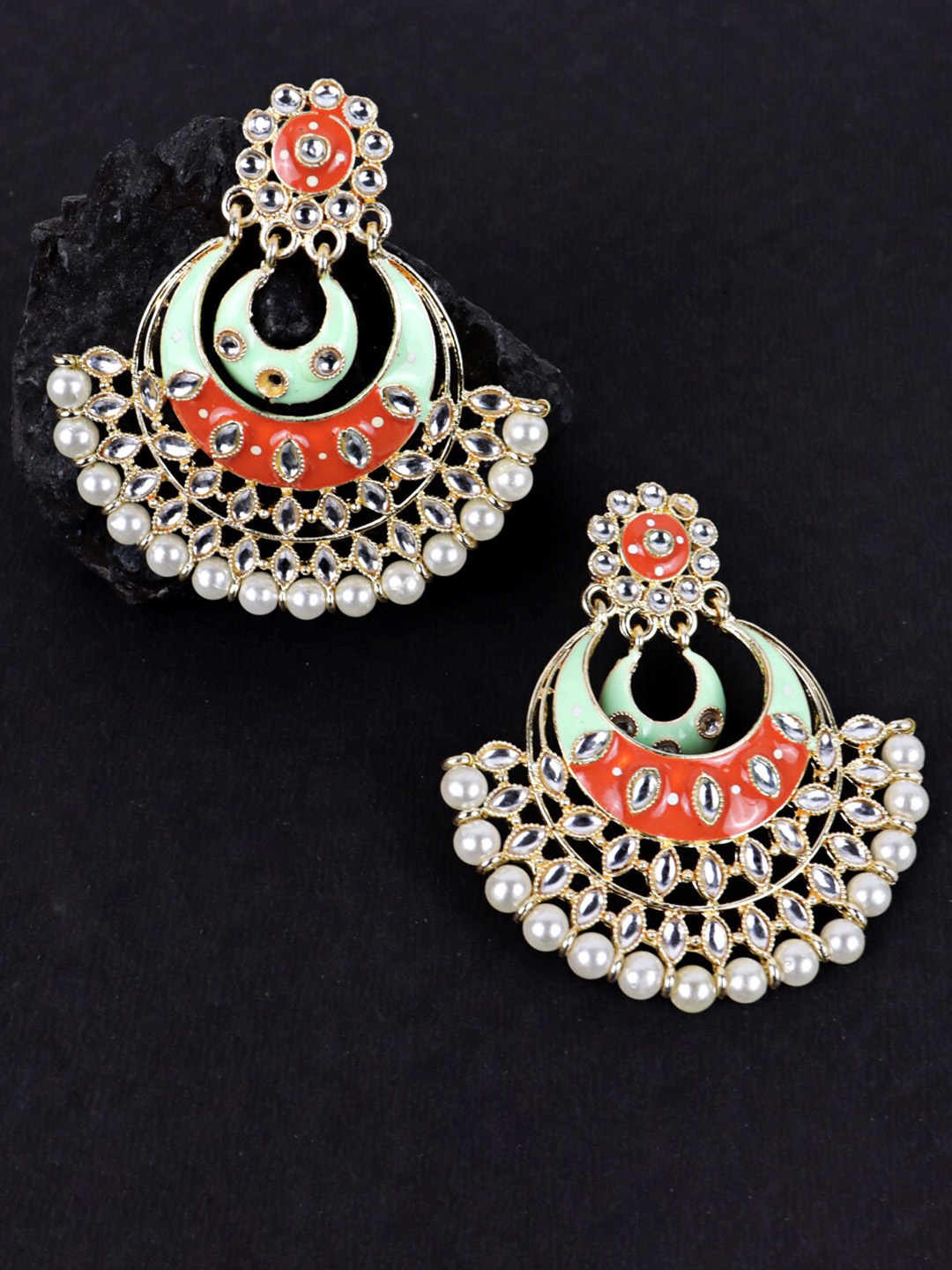 Krelin Traditional Gold Plated & Kundan Floral Design Pearl Meenakari Chandbalis Earrings, Red
Krelin Traditional Gold Plated & Kundan Floral Design Pearl Meenakari Chandbalis Earrings, Red