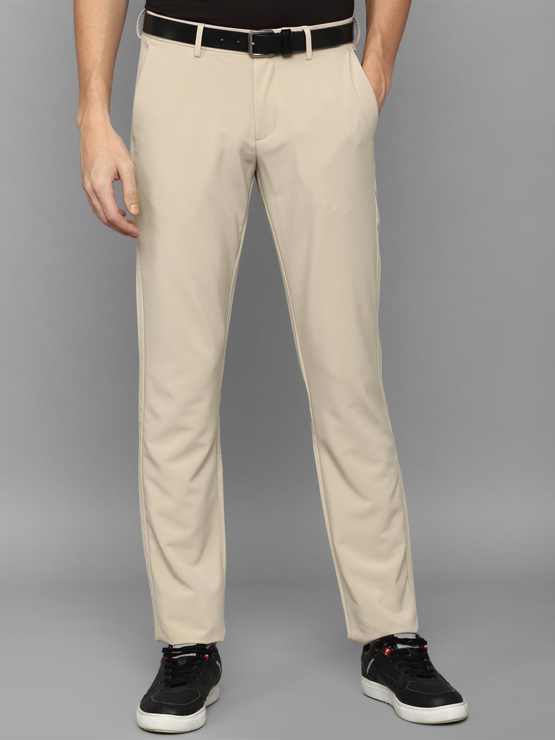 Allen Solly Men Mid-Rise Slim Fit Regular Trousers, Cream