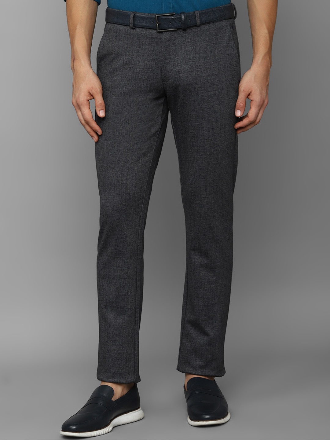 Allen Solly Men Textured Slim Fit Trousers, Grey