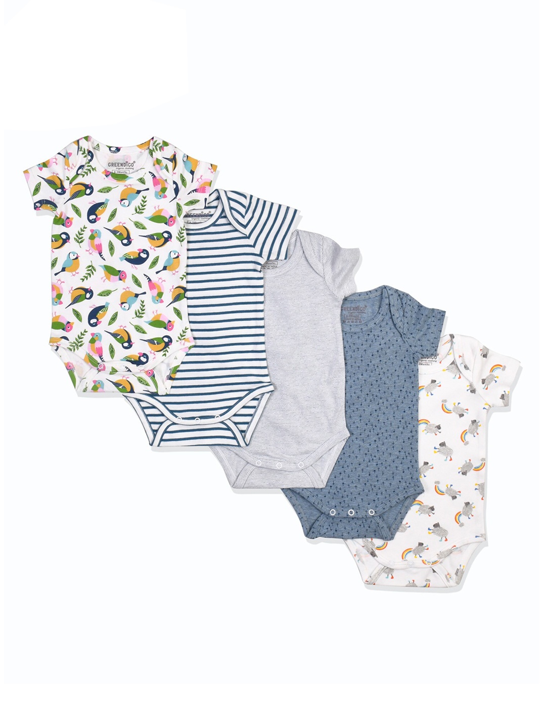 GREENDIGO Infant Kids Pack Of 5 Printed Organic Cotton Short Sleeves Bodysuits, White
GREENDIGO Infant Kids Pack Of 5 Printed Organic Cotton Short Sleeves Bodysuits, White