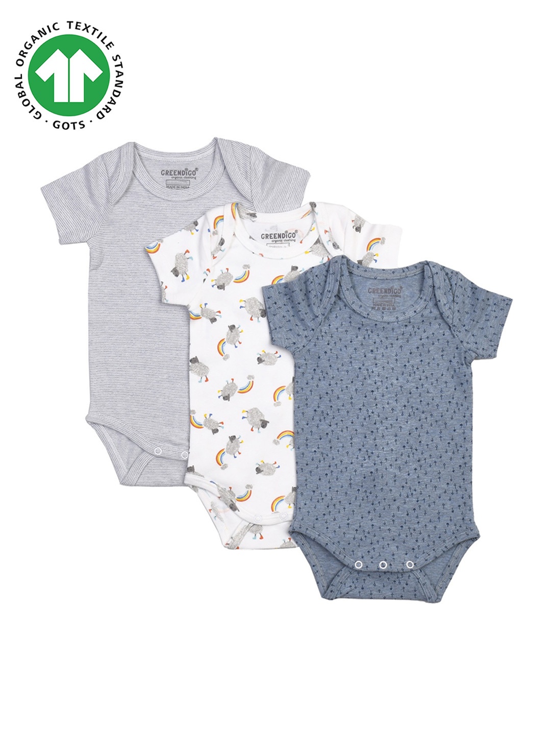 GREENDIGO Infant Kids Pack Of 3 Printed Organic Cotton Short Sleeves Bodysuits, Blue
GREENDIGO Infant Kids Pack Of 3 Printed Organic Cotton Short Sleeves Bodysuits, Blue