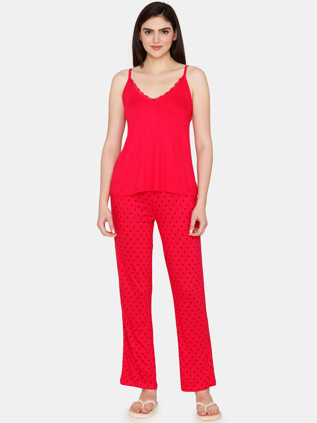 Zivame Polka Dots Printed Night Suit, Pink