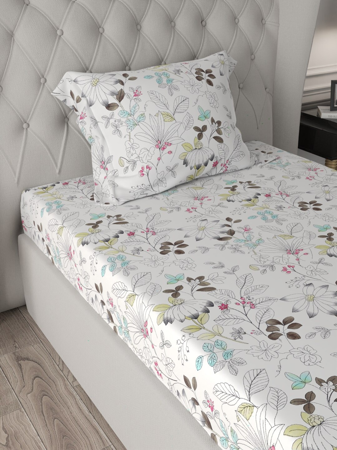 URBAN SPACE Serene White & Green Floral 200 TC Pure Cotton Single Bedsheet & Pillow Cover
URBAN SPACE Serene White & Green Floral 200 TC Pure Cotton Single Bedsheet & Pillow Cover