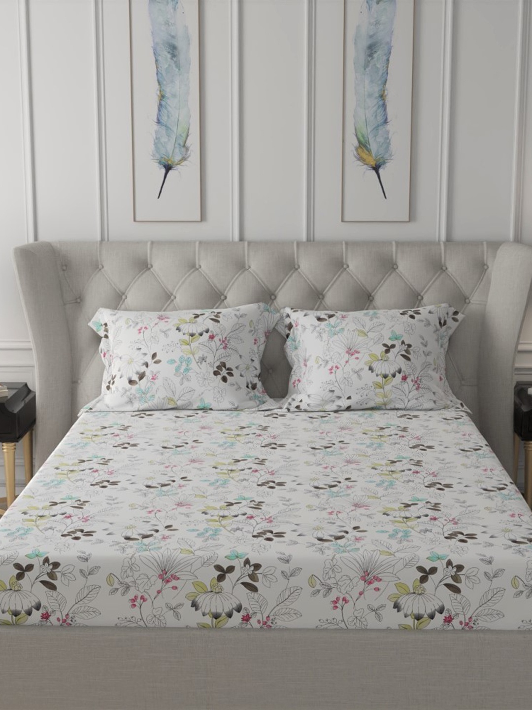 URBAN SPACE Serene White & Green Floral 200 TC Pure Cotton King Bedsheet & 2 Pillow Covers
URBAN SPACE Serene White & Green Floral 200 TC Pure Cotton King Bedsheet & 2 Pillow Covers