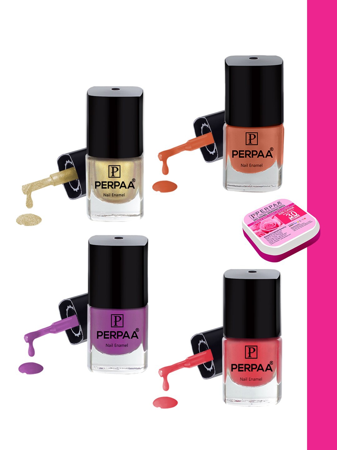 PERPAA Set Of 4 Quick Dry & Long Lasting Nail Polishes With Nail Enamel Wipes, Multi
PERPAA Set Of 4 Quick Dry & Long Lasting Nail Polishes With Nail Enamel Wipes, Multi