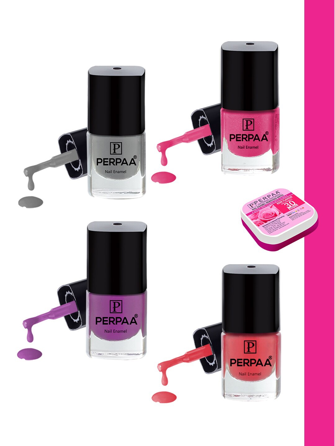 PERPAA Set Of 4 Quick Dry & Long Lasting Nail Polishes With Nail Enamel Wipes, Multi
PERPAA Set Of 4 Quick Dry & Long Lasting Nail Polishes With Nail Enamel Wipes, Multi