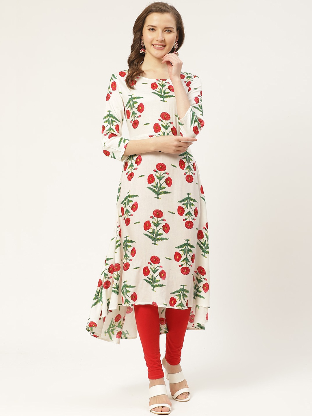 Sangria Floral Printed Pure Cotton Block Print Round Neck High-Low A-Line Kurta, White
Sangria Floral Printed Pure Cotton Block Print Round Neck High-Low A-Line Kurta, White
