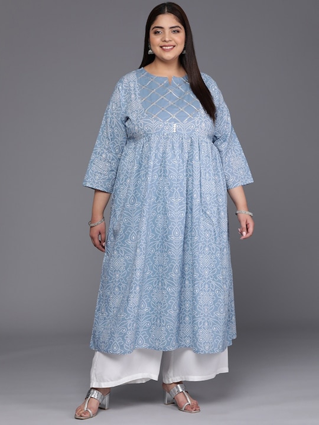 Varanga Plus Size Ethnic Motifs Printed Sequined Anarkali Screen Print Cotton Kurta, Blue
Varanga Plus Size Ethnic Motifs Printed Sequined Anarkali Screen Print Cotton Kurta, Blue