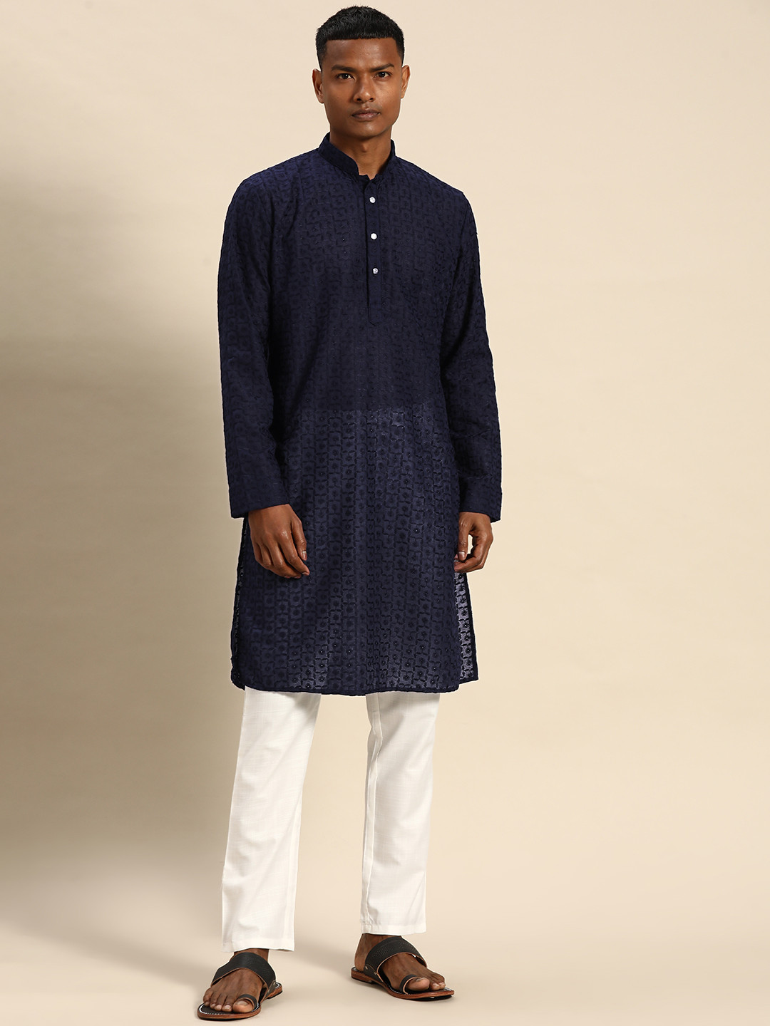 Molly & Michel Floral Embroidered Regular Pure Cotton Kurta With Pyjamas, Navy blue
Molly & Michel Floral Embroidered Regular Pure Cotton Kurta With Pyjamas, Navy blue