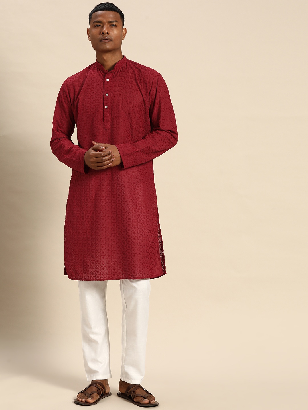 Molly & Michel Floral Embroidered Regular Pure Cotton Kurta With Pyjamas, Maroon
Molly & Michel Floral Embroidered Regular Pure Cotton Kurta With Pyjamas, Maroon