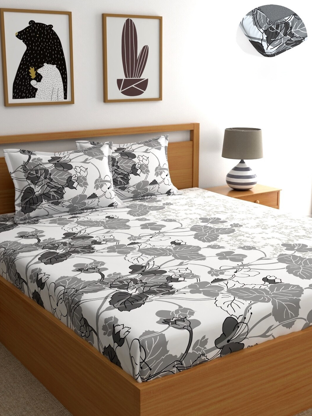 Home Ecstasy Grey & White Floral 140 TC King Bedsheet With 2 Pillow Covers 
Home Ecstasy Grey & White Floral 140 TC King Bedsheet With 2 Pillow Covers