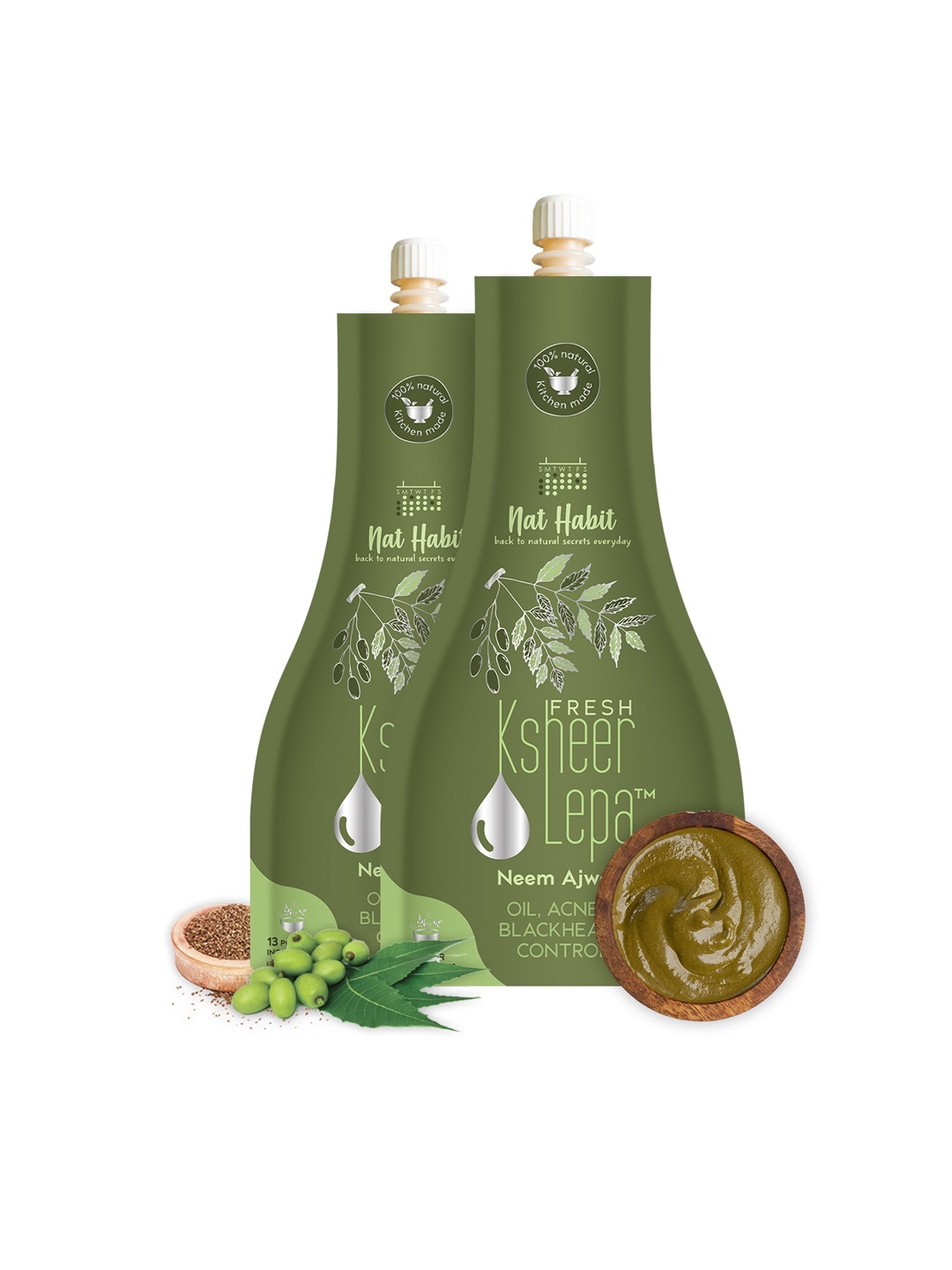Nat Habit Set Of 2 Neem Ajwain Fresh Ksheer Lepa for Oil, Acne Blackheads - 40g each, Green
Nat Habit Set Of 2 Neem Ajwain Fresh Ksheer Lepa for Oil, Acne Blackheads - 40g each, Green