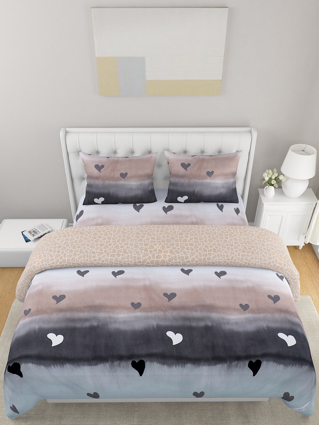 A Homes Grace Grey 4-Pcs Printed Double Queen Bedding Set