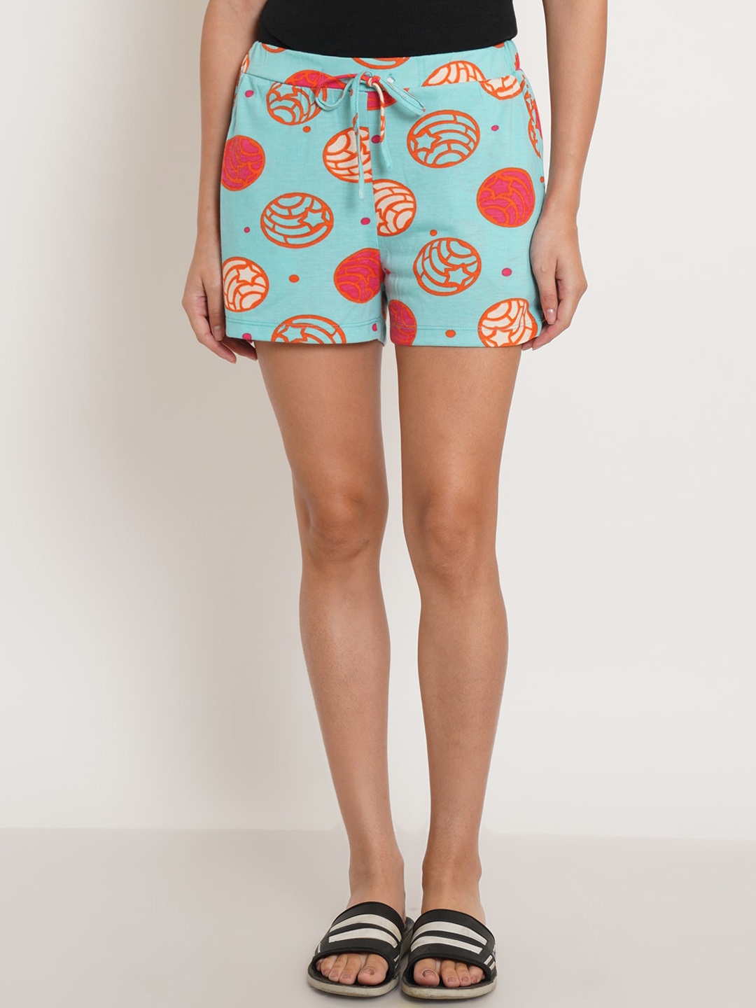 IX IMPRESSION Women Graphic Printed Mid-Rise Regular Shorts, Blue