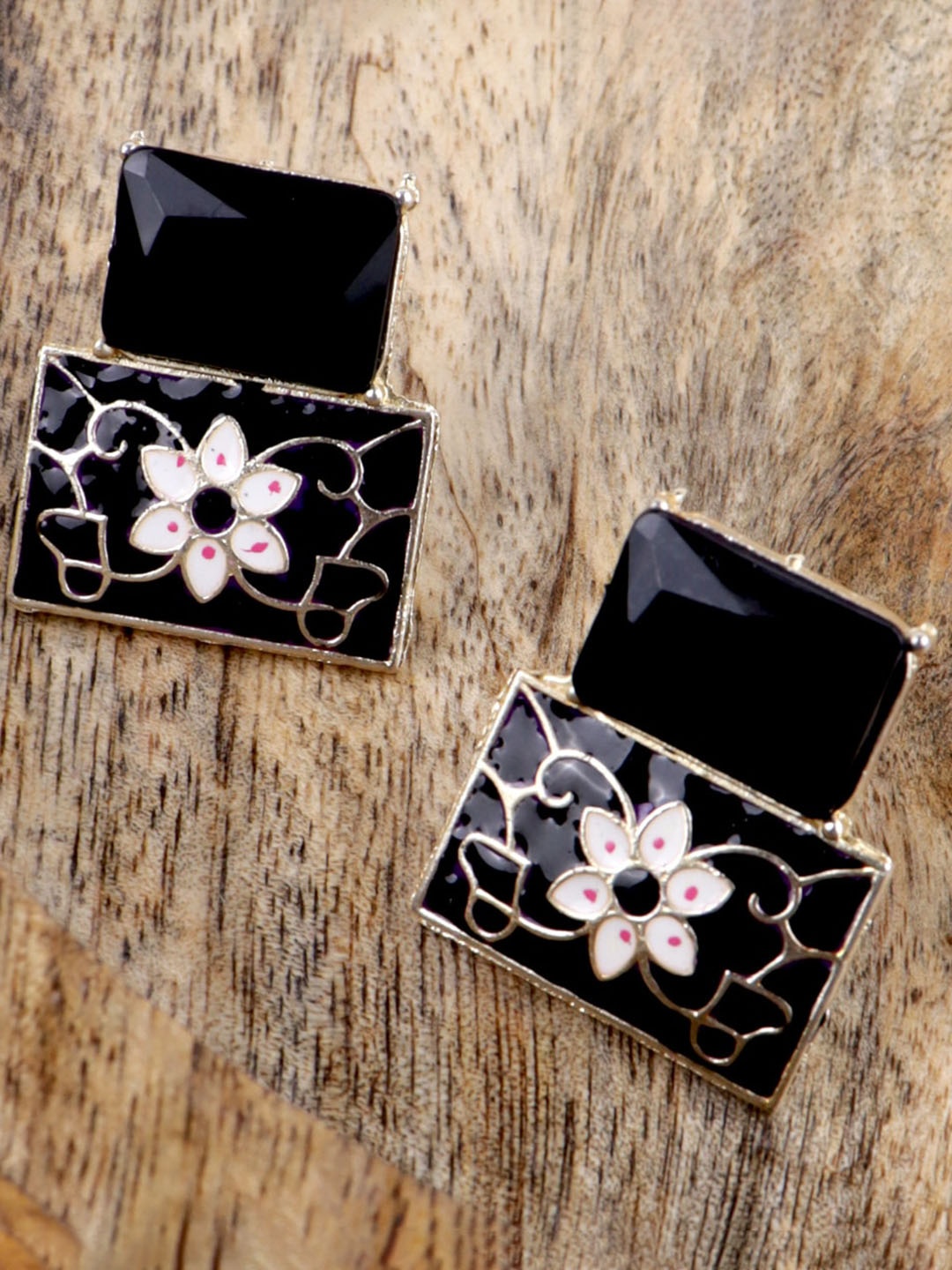 Krelin Gold-Plated Square Studs Earrings, Black