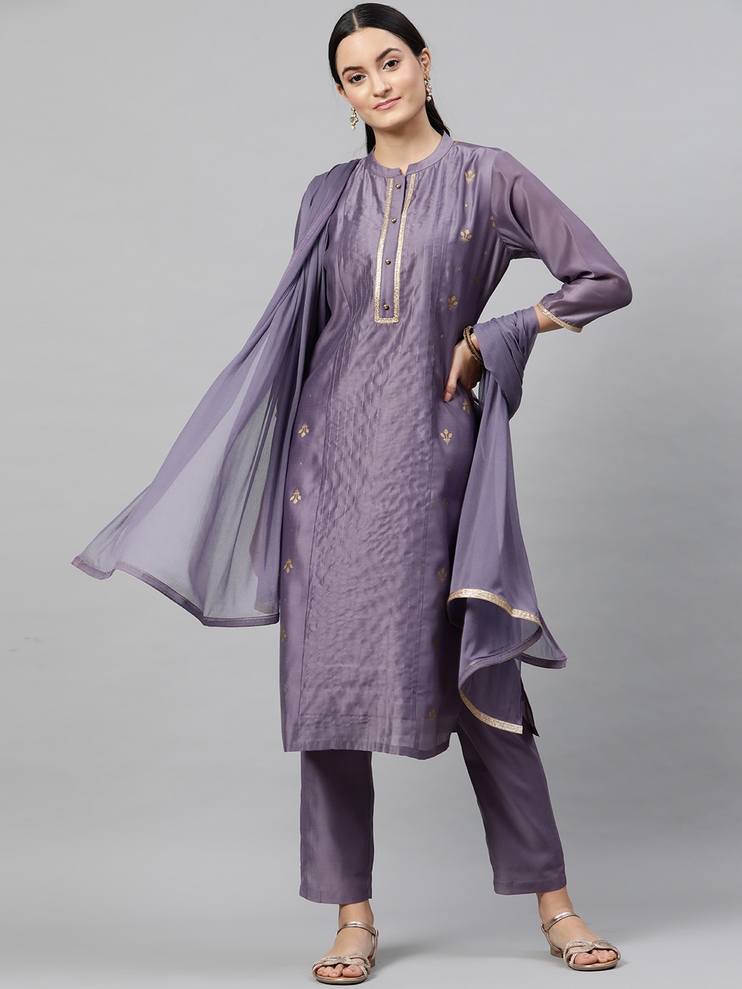 indo street Floral Woven Design Thread Work Pure Cotton Kurta with Trousers & Dupatta, Purple
indo street Floral Woven Design Thread Work Pure Cotton Kurta with Trousers & Dupatta, Purple