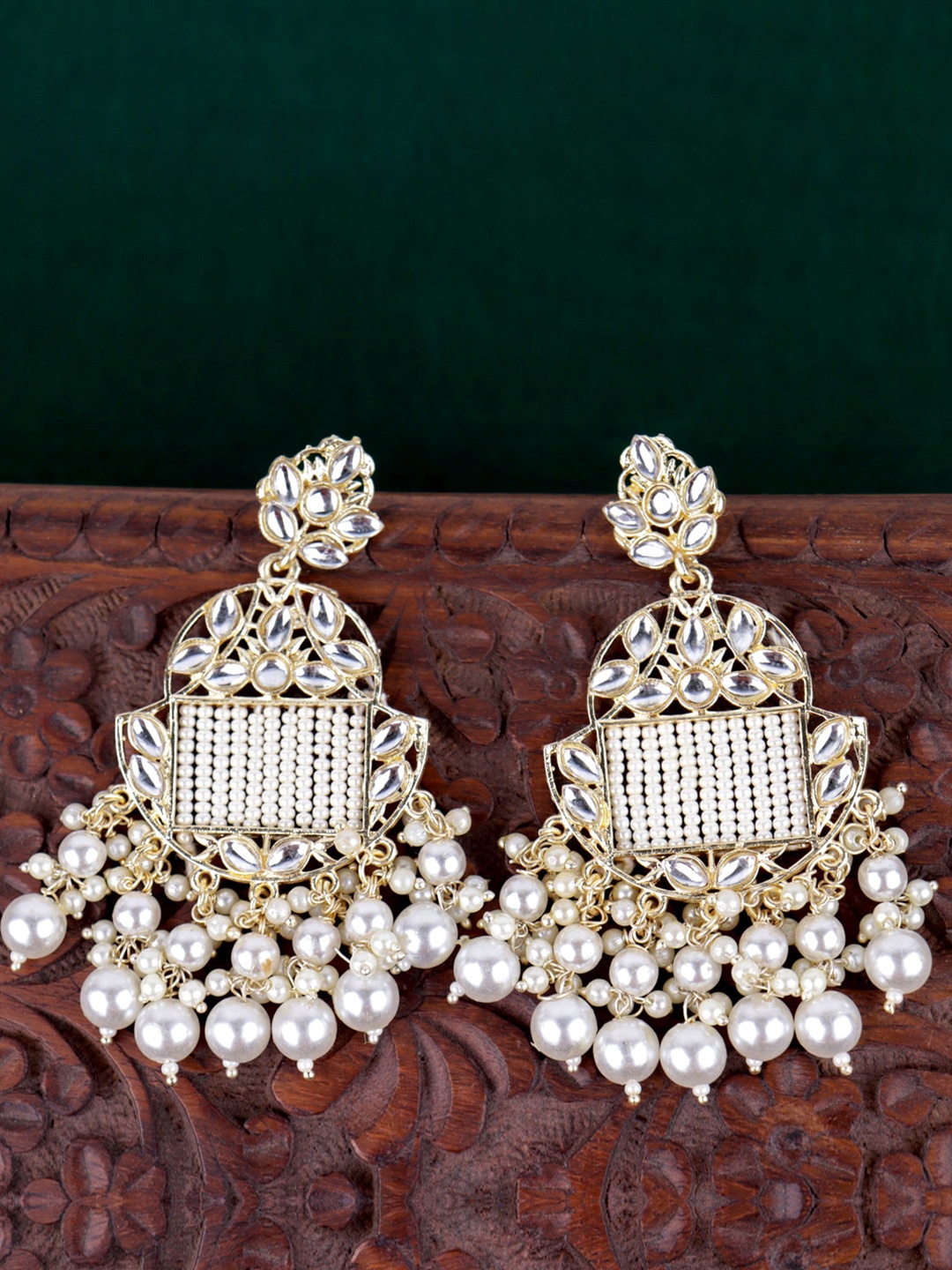 Krelin Gold-Plated Kundan & Beads Classic Drop Earrings