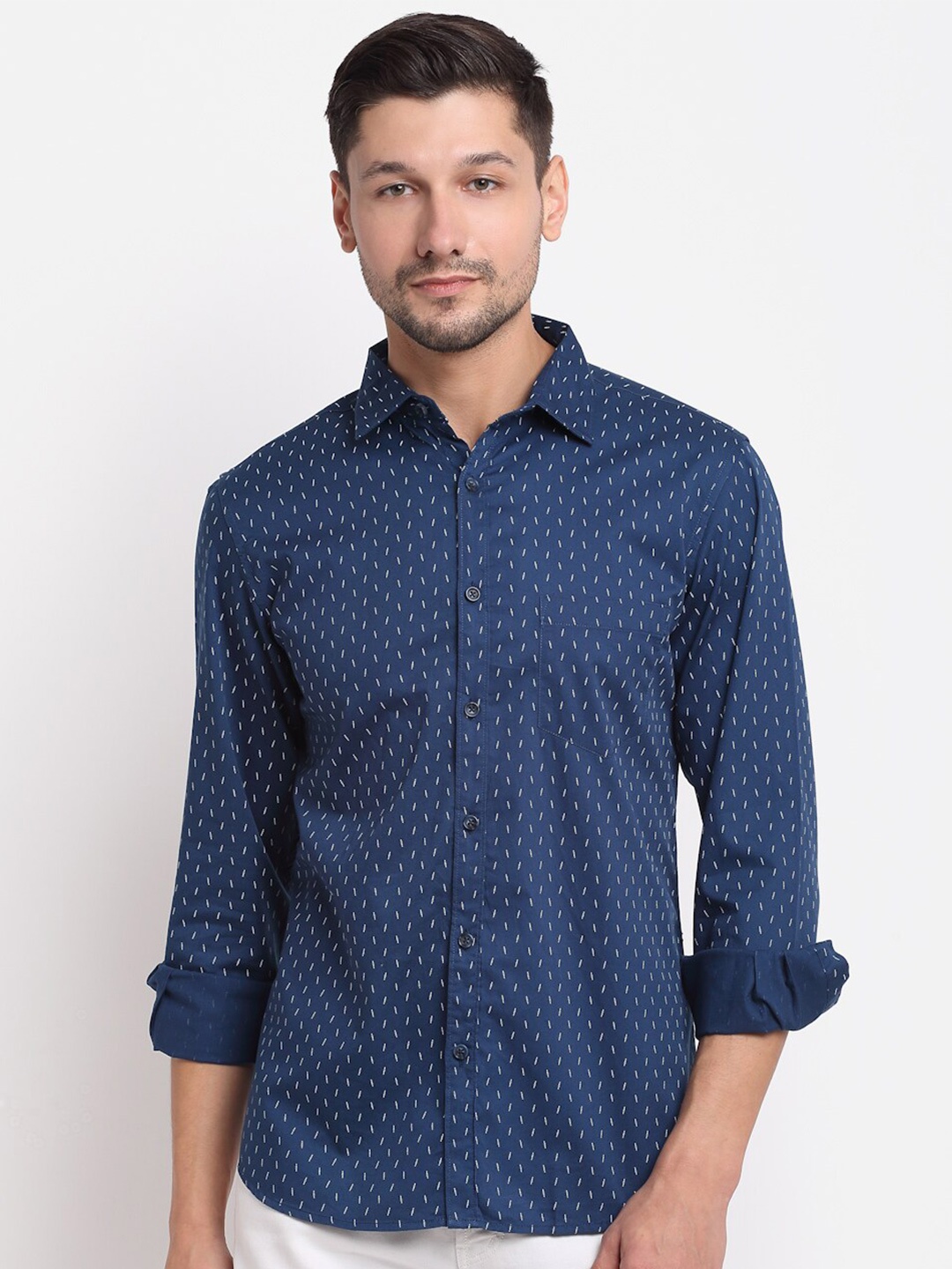 Cantabil Men Printed Casual Cotton Shirt, Blue