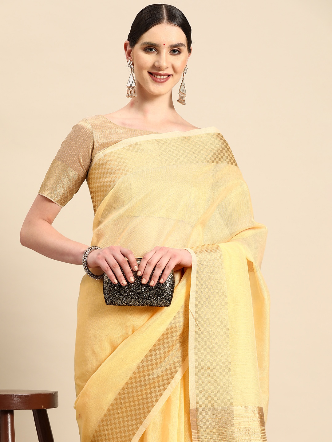 KALINI Zari Woven Design Tussar Saree, Cream