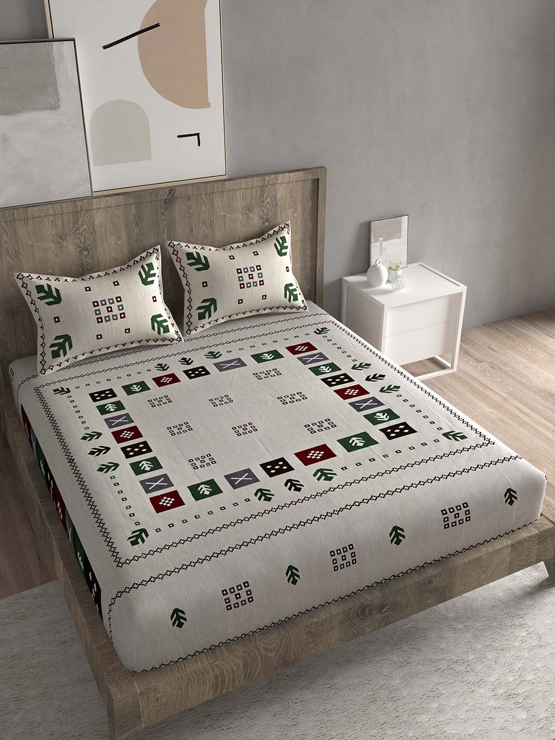 Spangle Cream-Coloured & Green Printed 260 TC Cotton King Bedsheet With 2 Pillow Covers
Spangle Cream-Coloured & Green Printed 260 TC Cotton King Bedsheet With 2 Pillow Covers