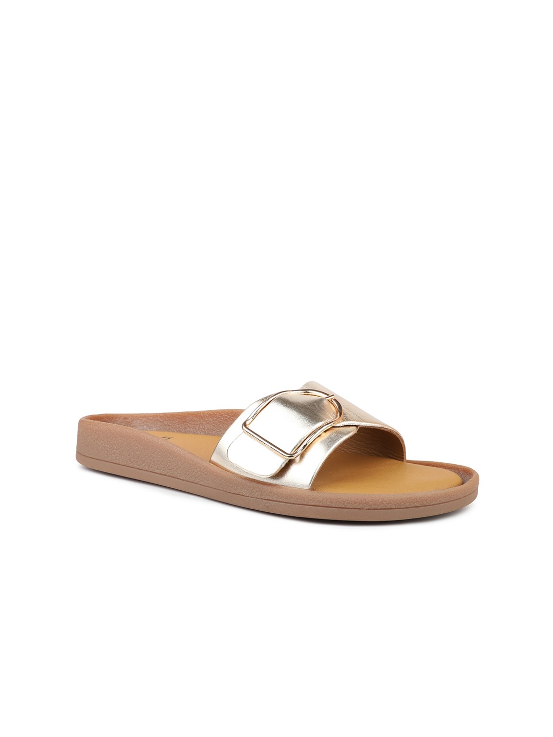 Inc 5 Buckle Embellished Open Toe Flats, Gold