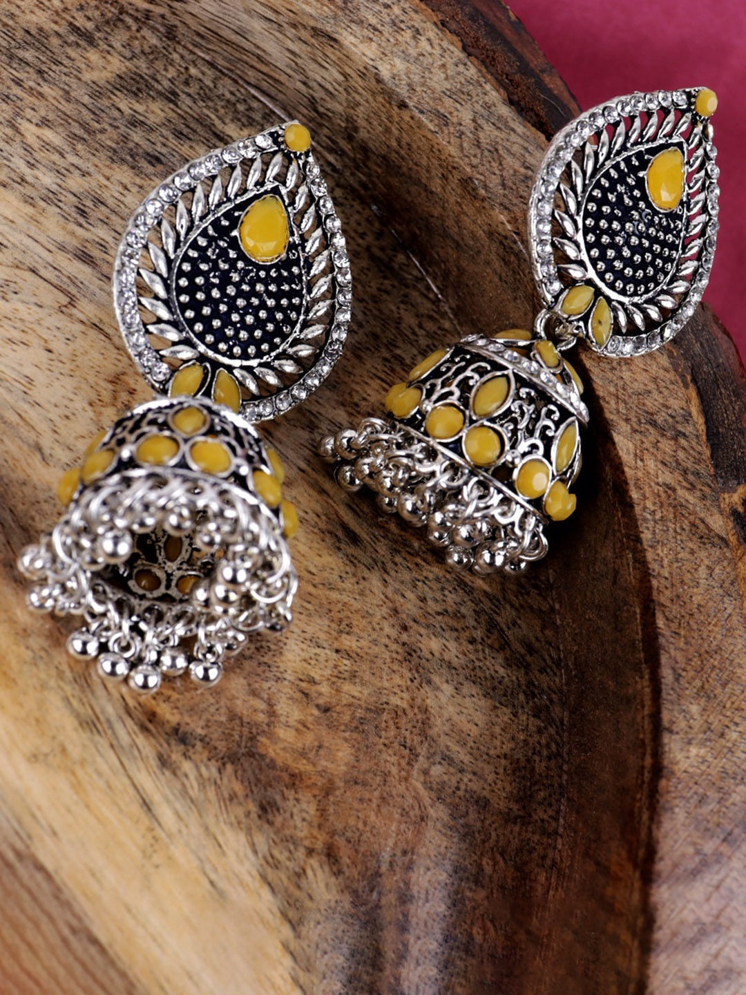 Krelin Silver-Plated Classic Jhumkas Earrings, Yellow