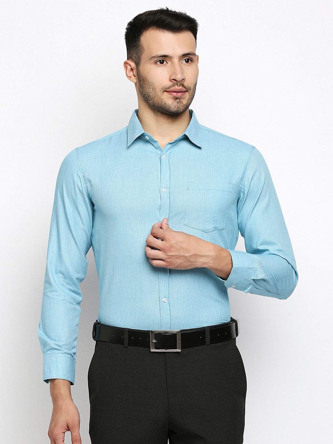 MOD ECRU Pure Cotton Slim Fit Formal Shirt, Green