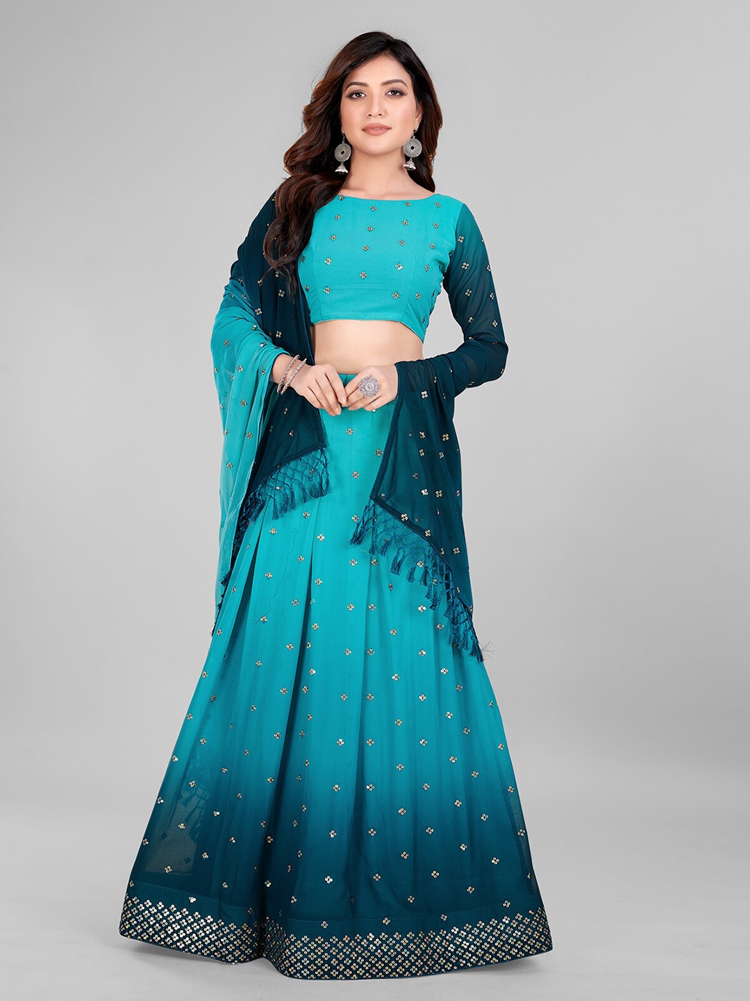 Mitera Embroidered Sequinned Semi-Stitched Lehenga & Unstitched Blouse With Dupatta, Teal
Mitera Embroidered Sequinned Semi-Stitched Lehenga & Unstitched Blouse With Dupatta, Teal