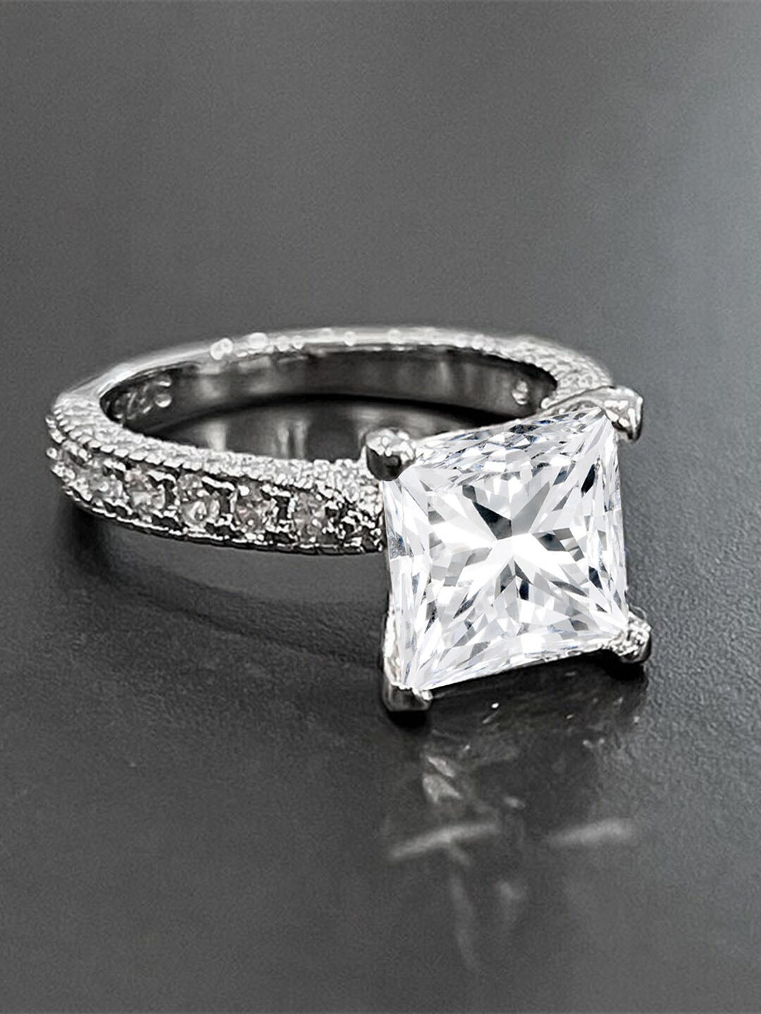 Peora Silver-Plated AD-Studded Adjustable Finger Ring